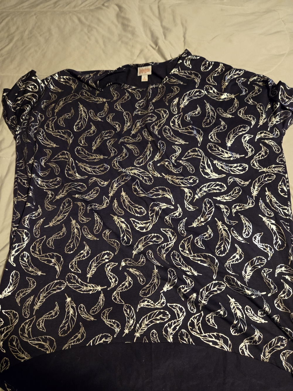 LuLaRoe Elegant Navy Feather Print Irma Top